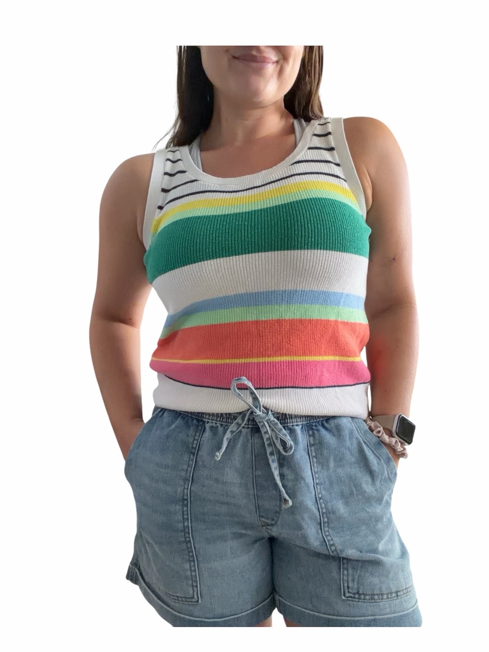 LOFT Sleeveless Multicolor Stripe Cotton Tank Top Small
